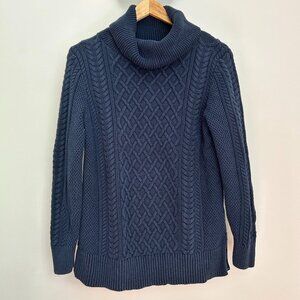 Banana Republic Navy Blue Cable Knit Women's Turtleneck Sweater - Small